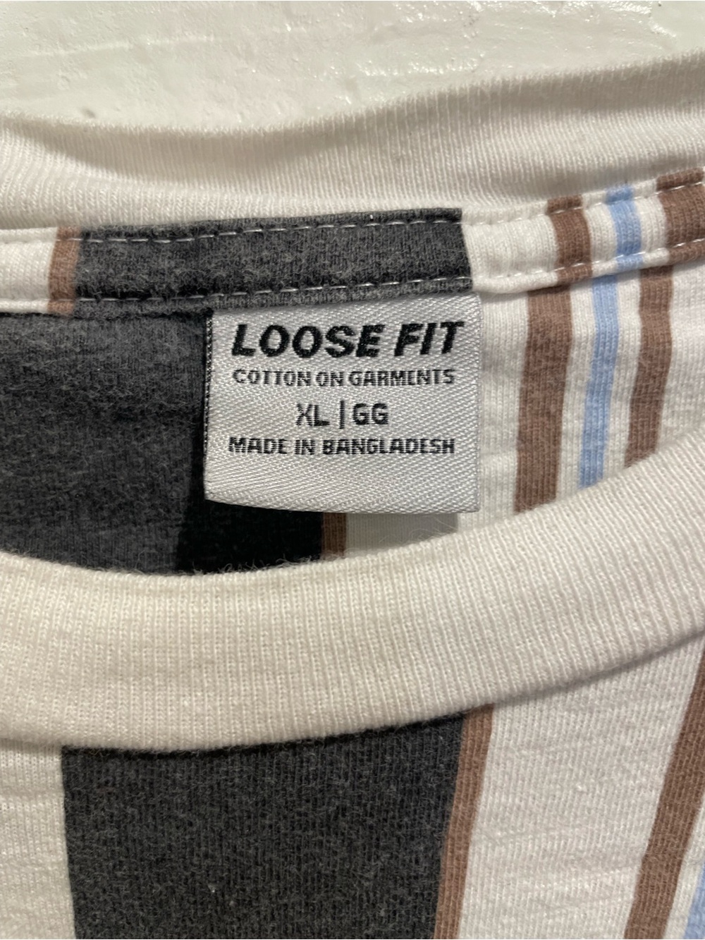 Cotton On Mens Vertical Stripe XL Loose Fit Black White Beige Tee - Picture 4 of 5